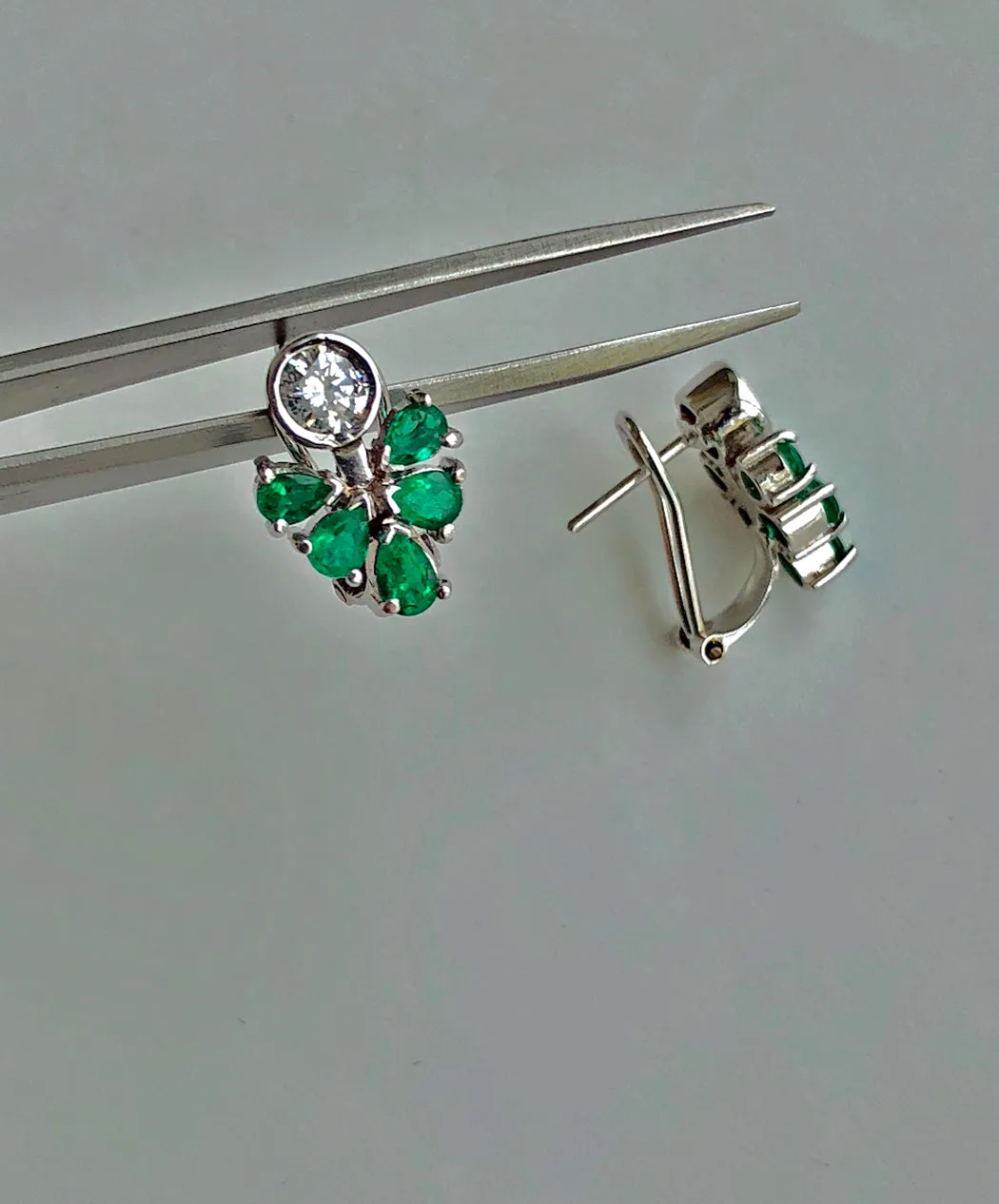 2.50 Carat Diamond Emerald Cluster Earrings 18k White Gold