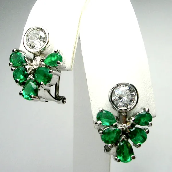 2.50 Carat Diamond Emerald Cluster Earrings 18k White Gold