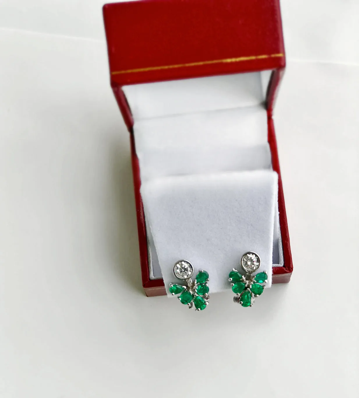 2.50 Carat Diamond Emerald Cluster Earrings 18k White Gold