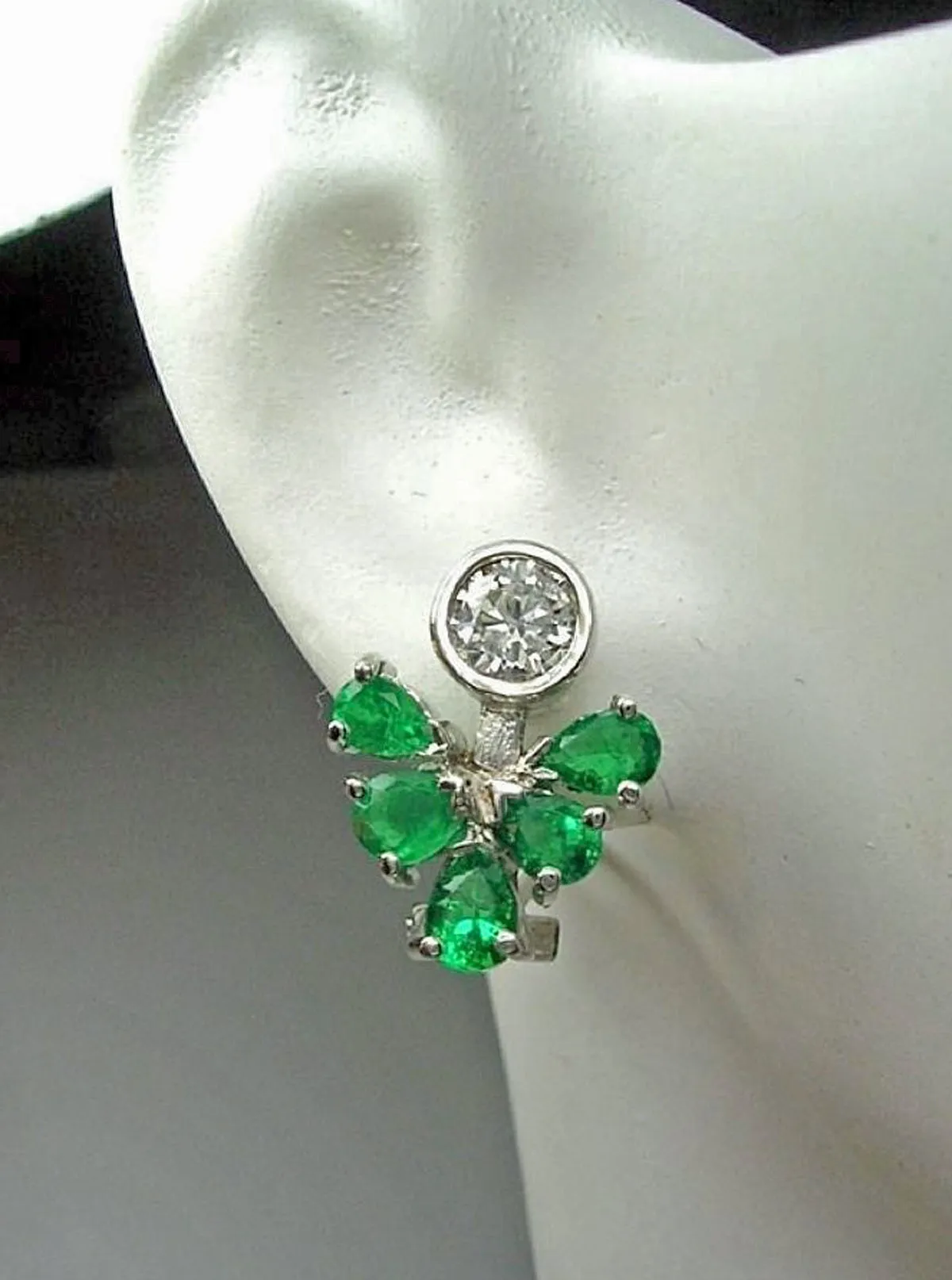 2.50 Carat Diamond Emerald Cluster Earrings 18k White Gold