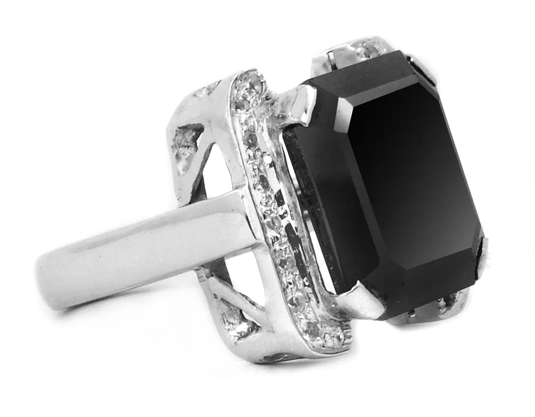 2.50 Ct Asscher Cut Stunning Black Diamond Ring With Diamond Accents, Beautiful Design