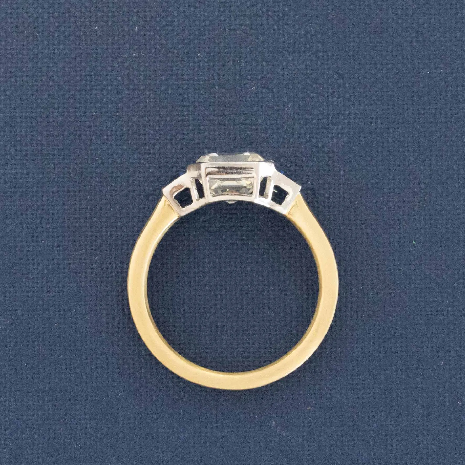 2.66ct Asscher Cut Diamond & Sapphire Trilogy Ring, GIA M SI2