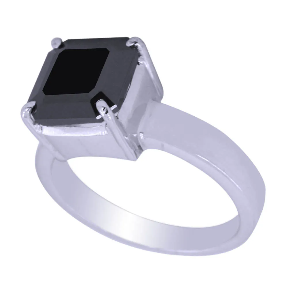 2.70 Ct Certified Asscher Cut Black Diamond Ring In Sterling Silver! Full of Fire & Excellent Cut