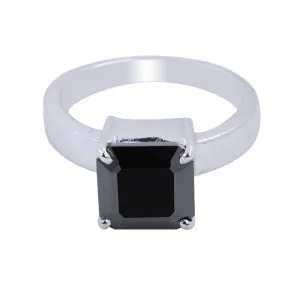 2.70 Ct Certified Asscher Cut Black Diamond Ring In Sterling Silver! Full of Fire & Excellent Cut