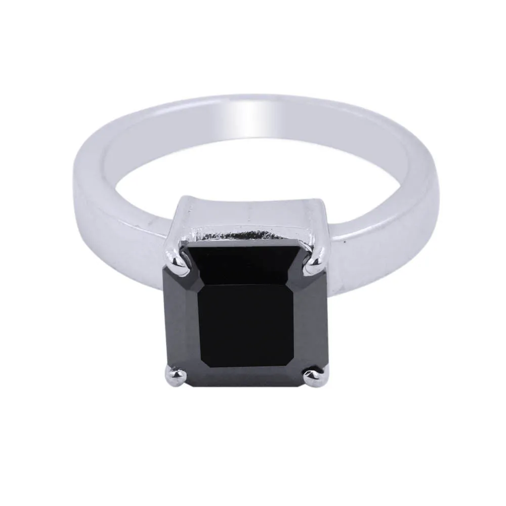 2.70 Ct Certified Asscher Cut Black Diamond Ring In Sterling Silver! Full of Fire & Excellent Cut