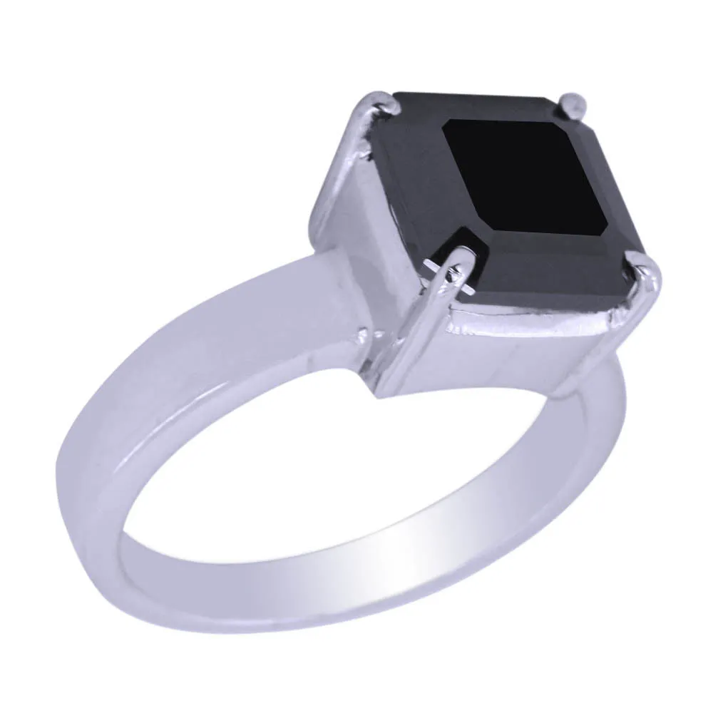2.70 Ct Certified Asscher Cut Black Diamond Ring In Sterling Silver! Full of Fire & Excellent Cut