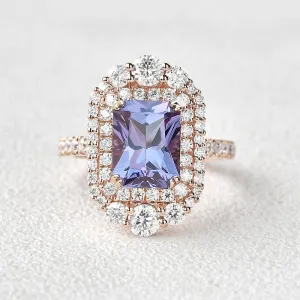 2.7ct Radiant Cut Alexandrite Vintage Halo Ring