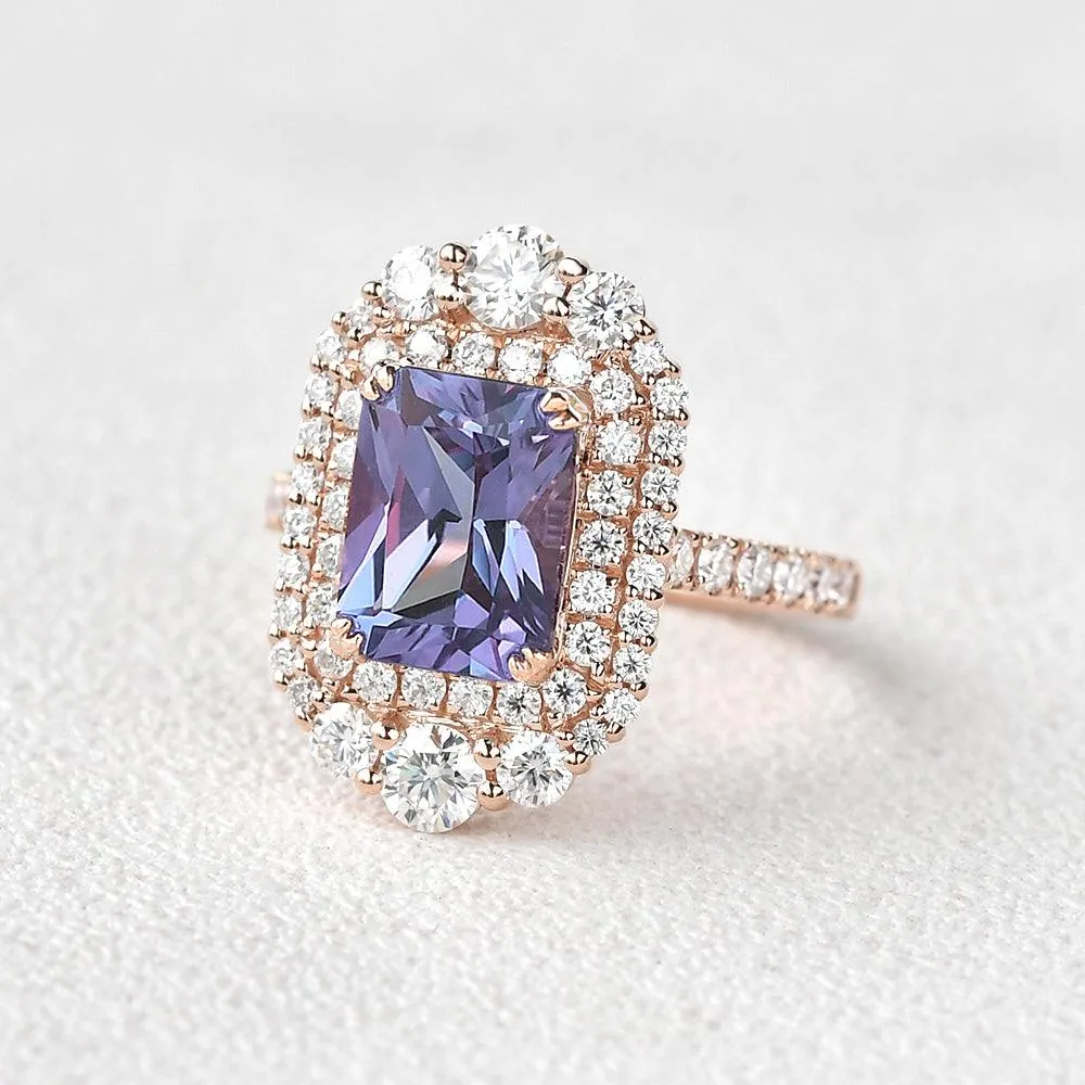 2.7ct Radiant Cut Alexandrite Vintage Halo Ring