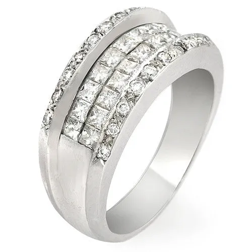 2.85 Ct Round and Princess Diamond Ring, 18k White Gold