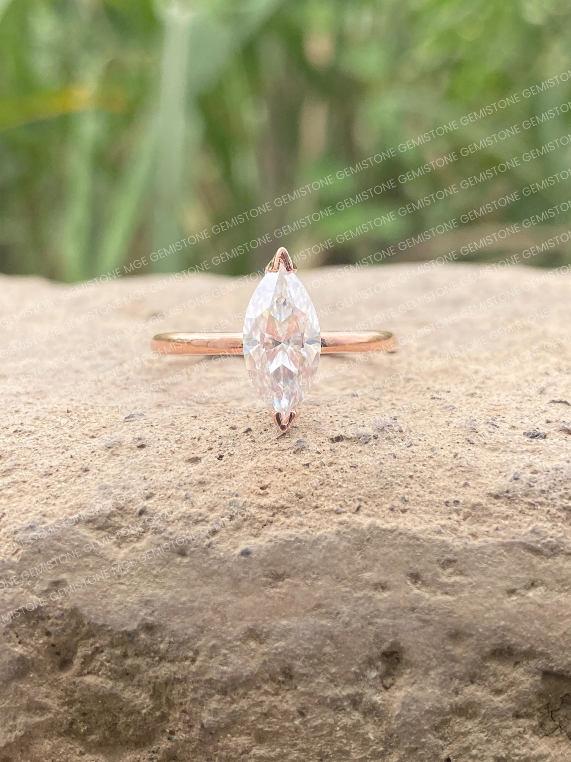2CT Marquise Cut Solitaire V Shape Prongs Moissanite Engagement Ring