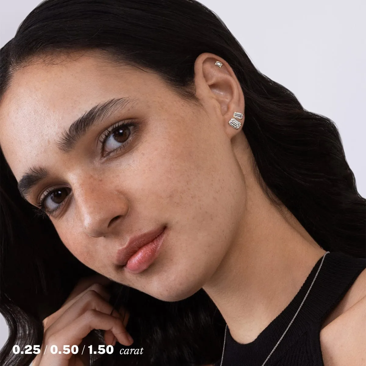 3 carat Emerald Diamond Stud Earrings