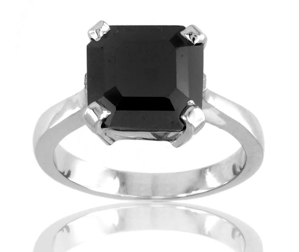 3 Ct Asscher Cut AAA Certified Black Diamond Solitaire Ring in Prong Setting. Full of Fire & Amazing Collection