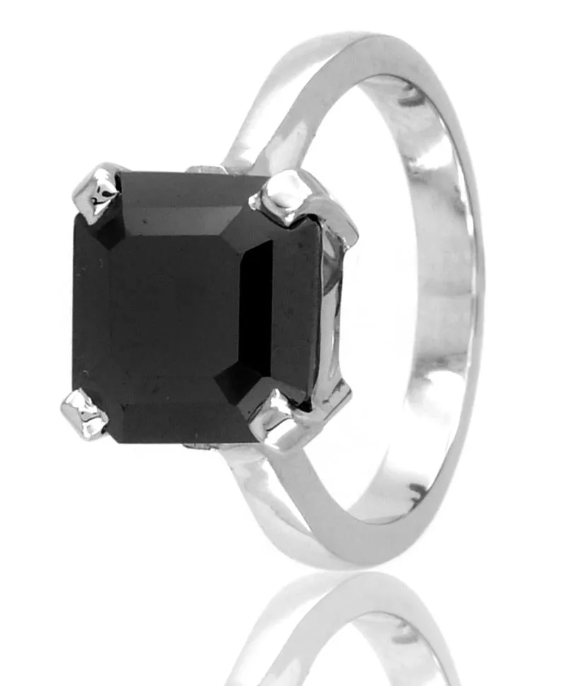 3 Ct Asscher Cut AAA Certified Black Diamond Solitaire Ring in Prong Setting. Full of Fire & Amazing Collection