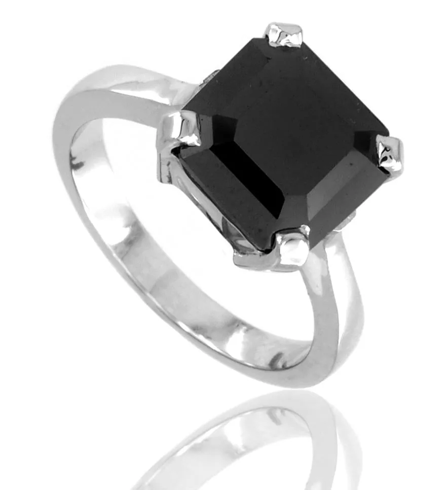 3 Ct Asscher Cut AAA Certified Black Diamond Solitaire Ring in Prong Setting. Full of Fire & Amazing Collection