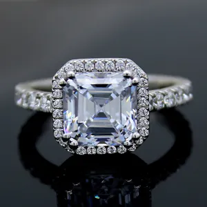 3 CT Asscher Cut Simulated Diamond Engagement Ring