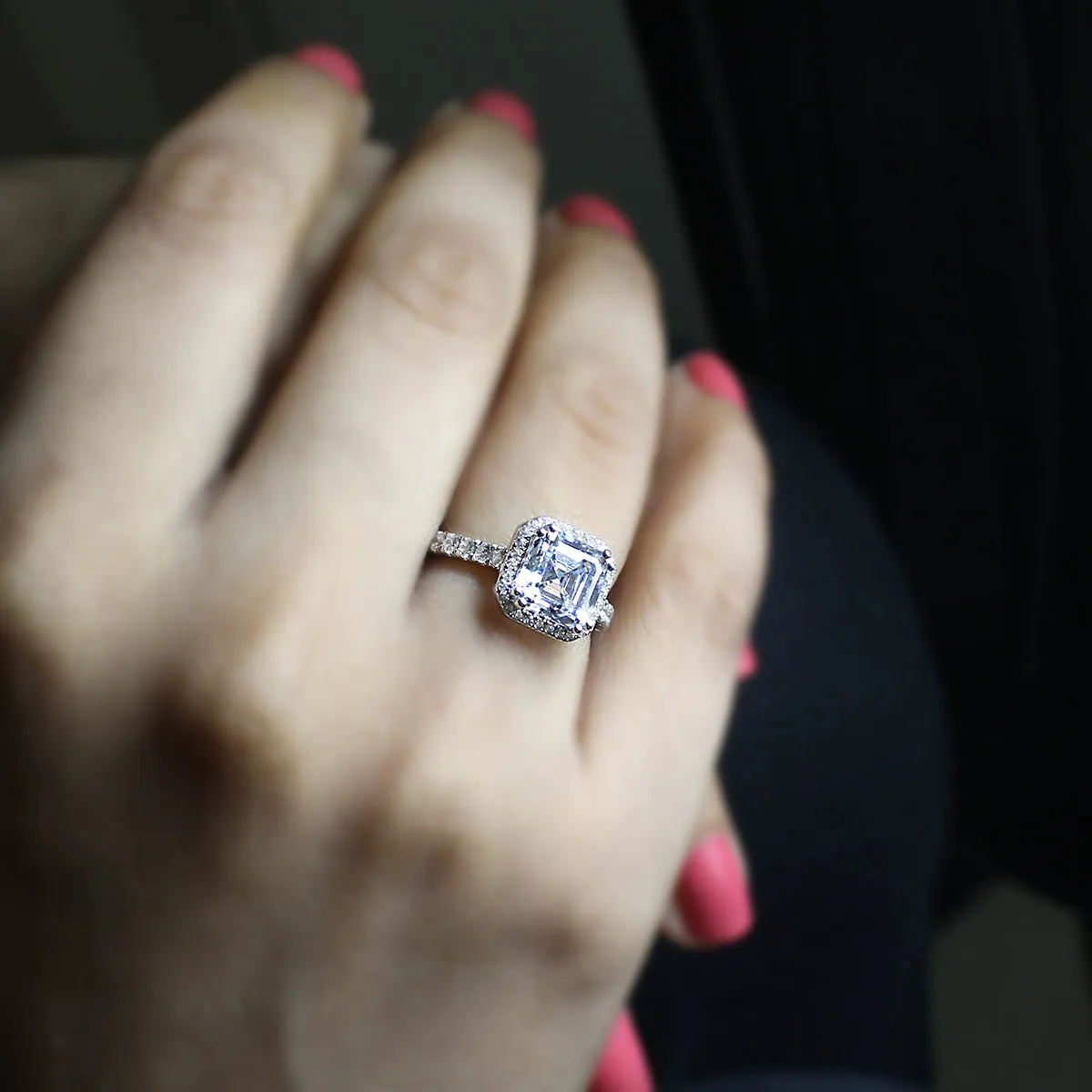 3 CT Asscher Cut Simulated Diamond Engagement Ring