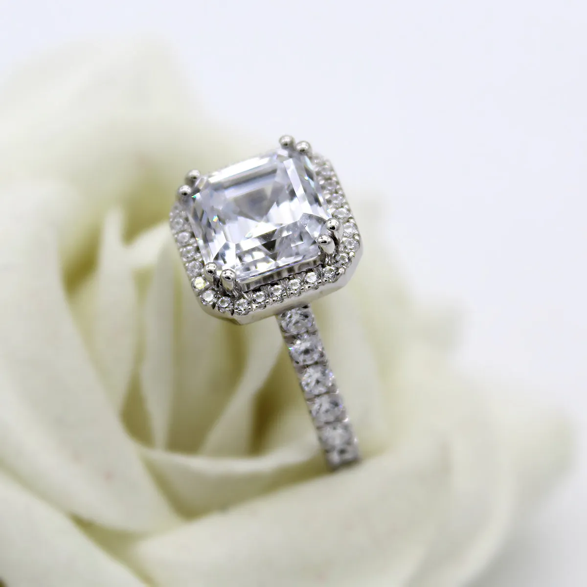 3 CT Asscher Cut Simulated Diamond Engagement Ring