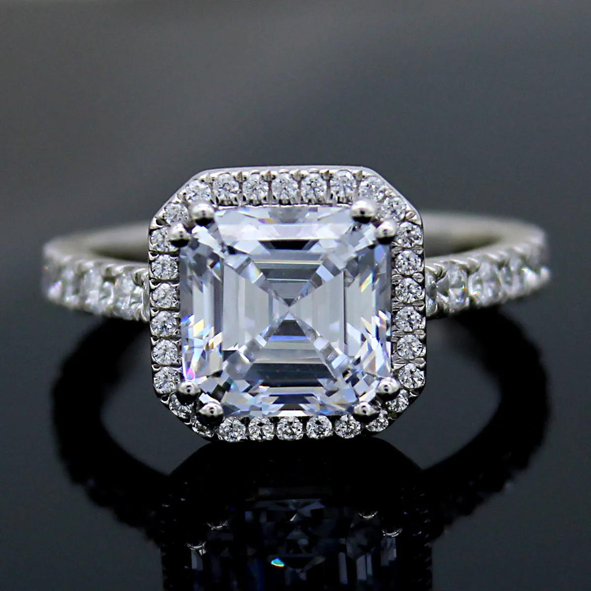3 CT Asscher Cut Simulated Diamond Engagement Ring