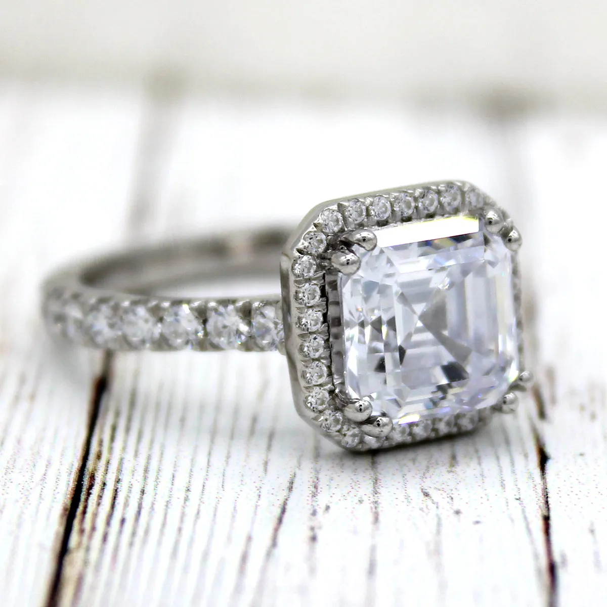 3 CT Asscher Cut Simulated Diamond Engagement Ring