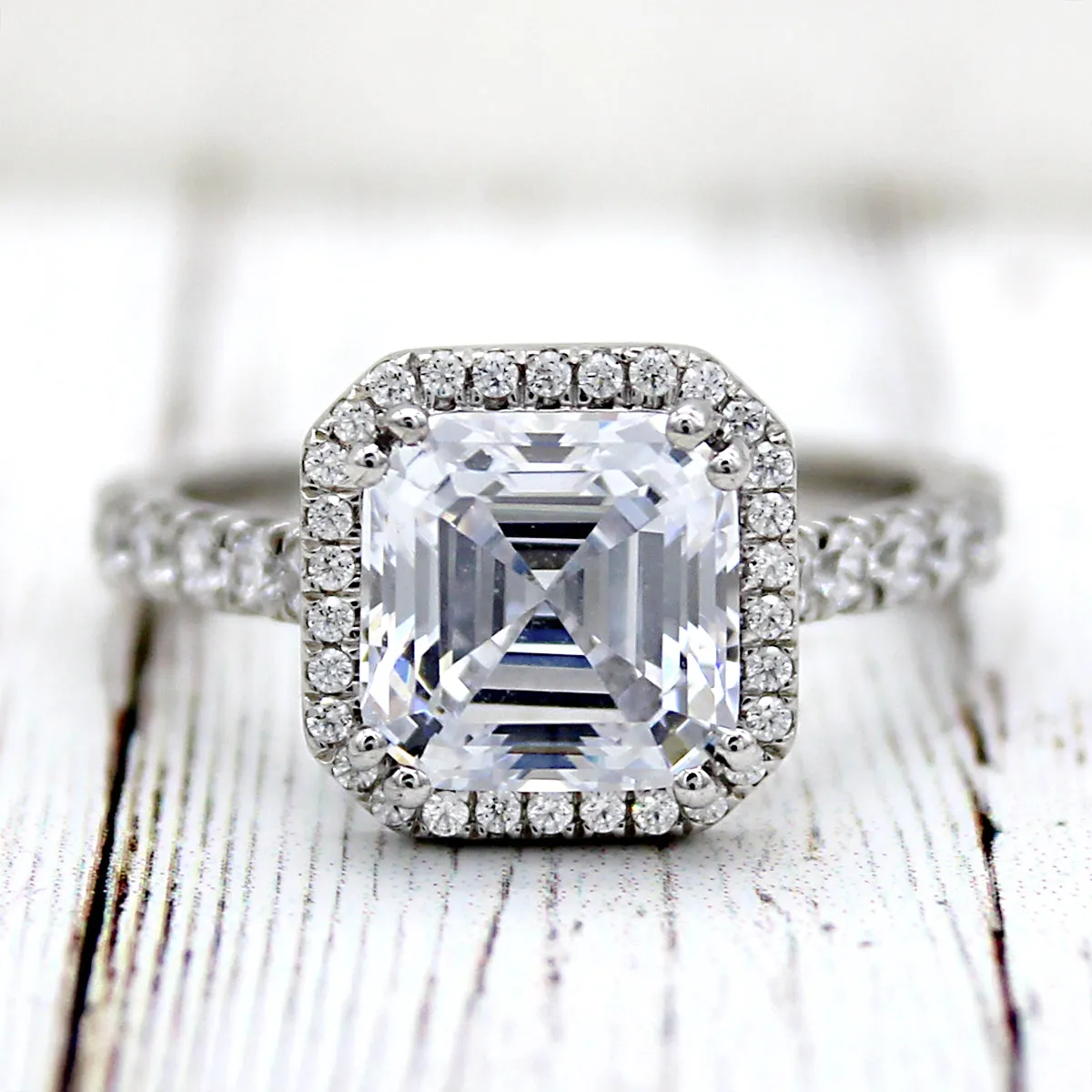 3 CT Asscher Cut Simulated Diamond Engagement Ring