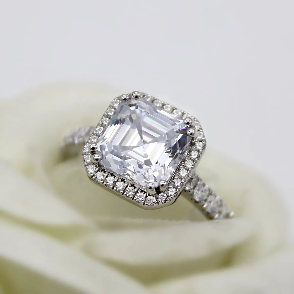 3 CT Asscher Cut Simulated Diamond Engagement Ring
