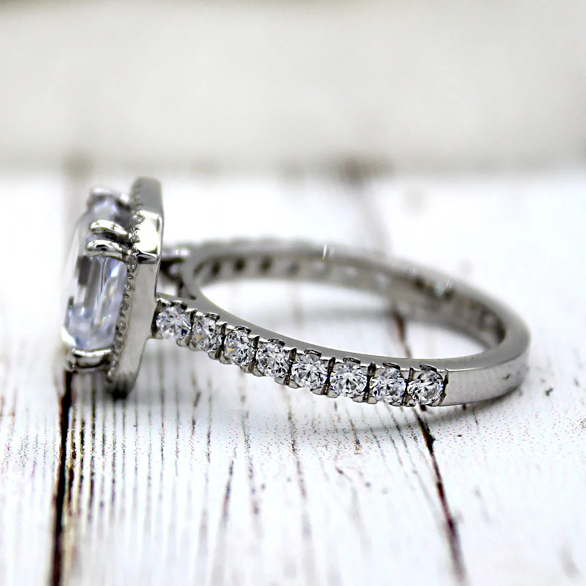 3 CT Asscher Cut Simulated Diamond Engagement Ring