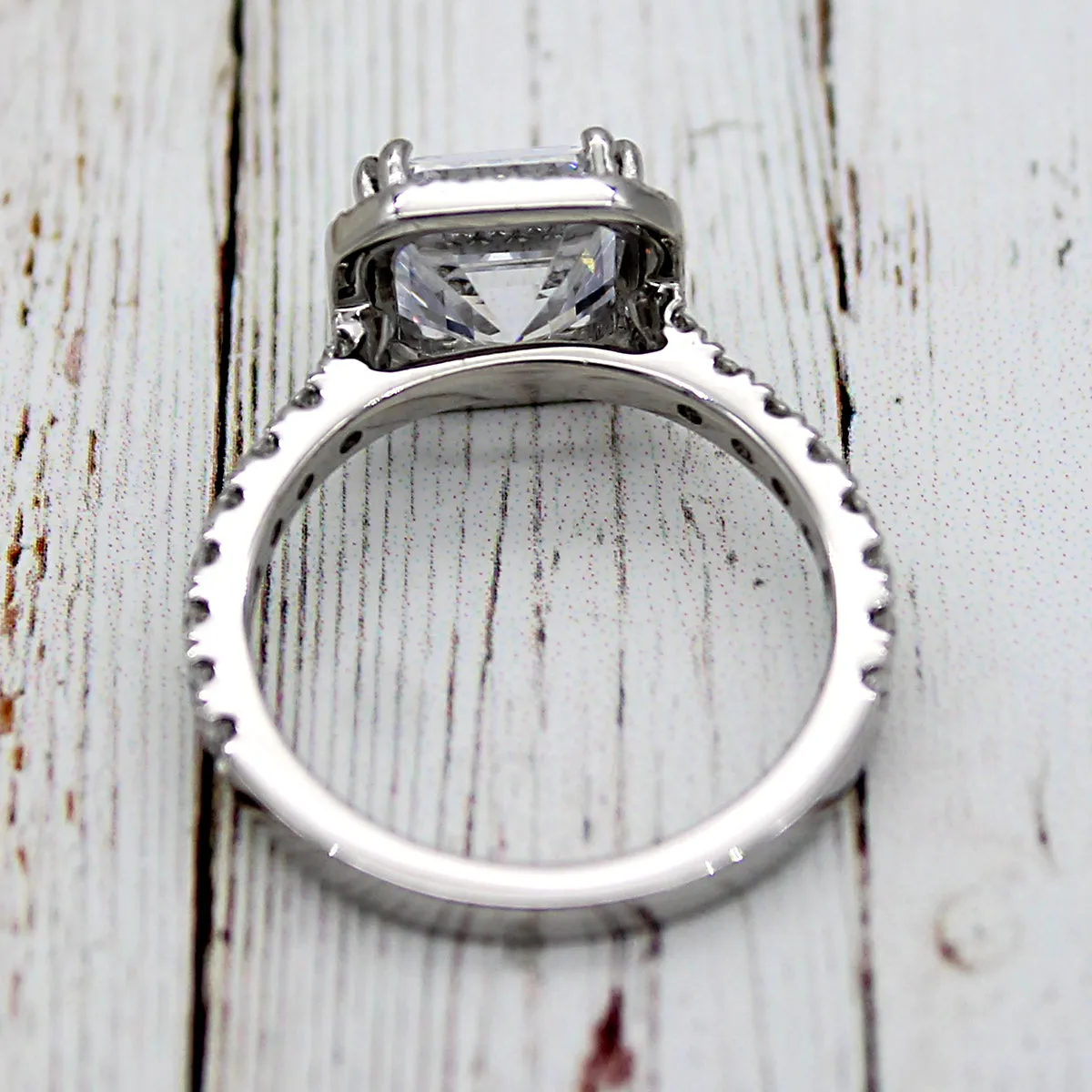 3 CT Asscher Cut Simulated Diamond Engagement Ring