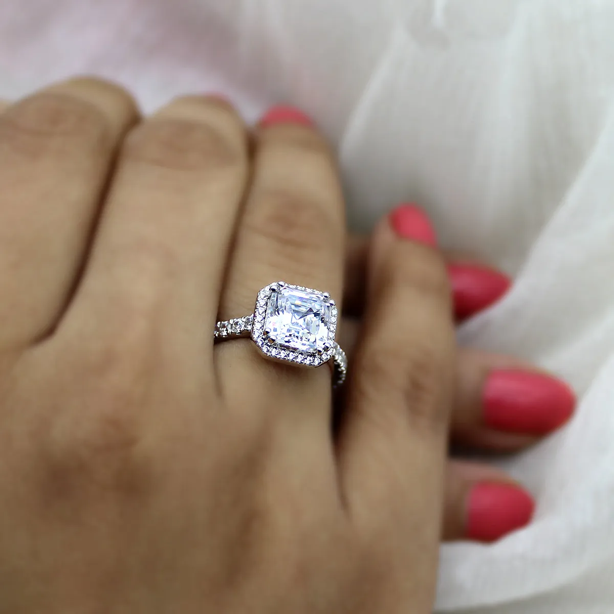 3 CT Asscher Cut Simulated Diamond Engagement Ring