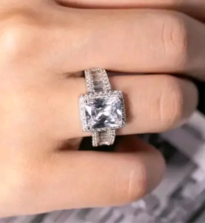 3 CT Radiant Cut Simulated Moissanite Halo Wedding Engagement Ring Size 7-8