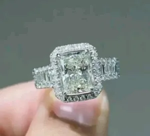 3 CT Radiant Cut Simulated Moissanite Halo Wedding Engagement Ring Size 7-8