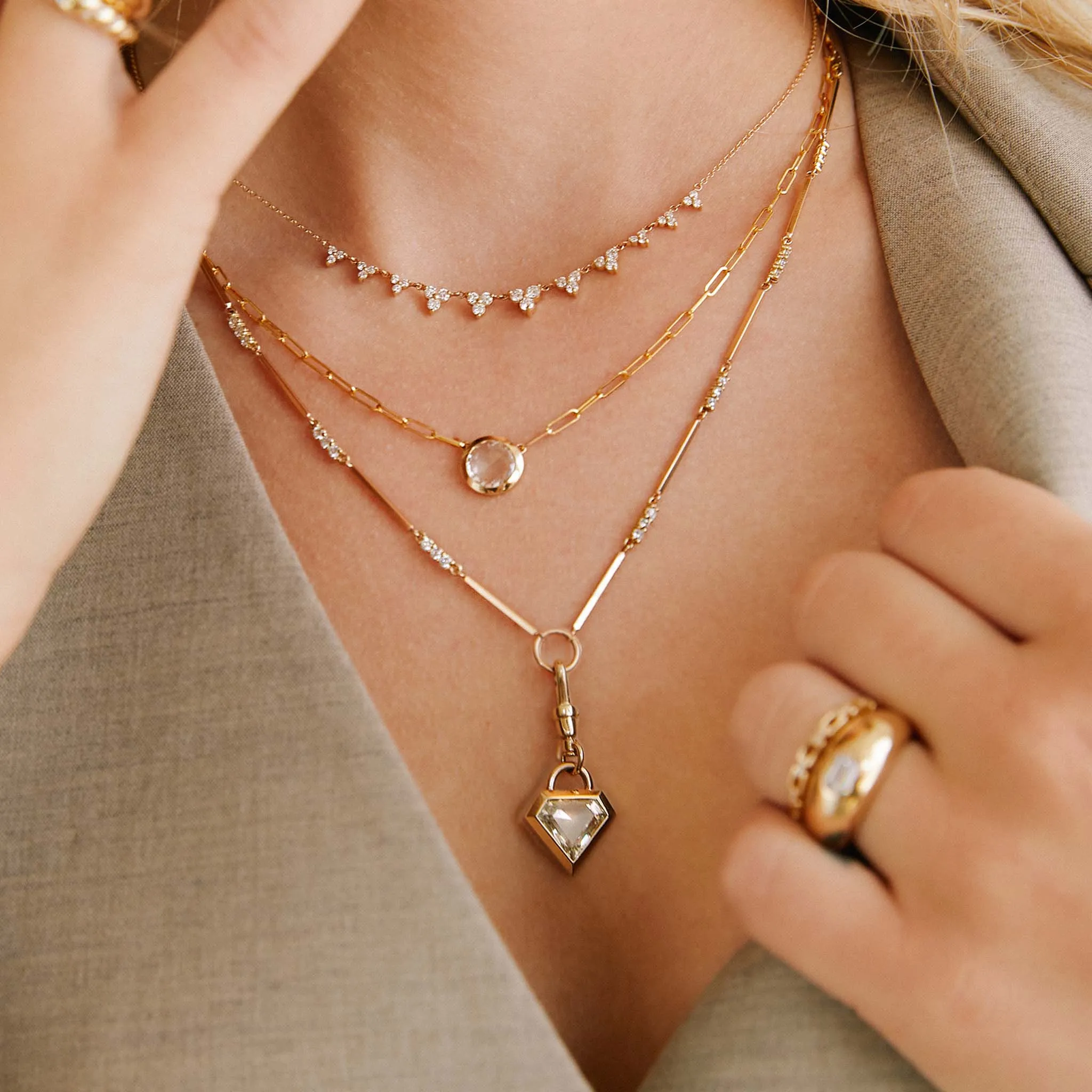 3.12 ctw Rose Cut Shield Diamond Pendant Mixed Bar Necklace - SALE