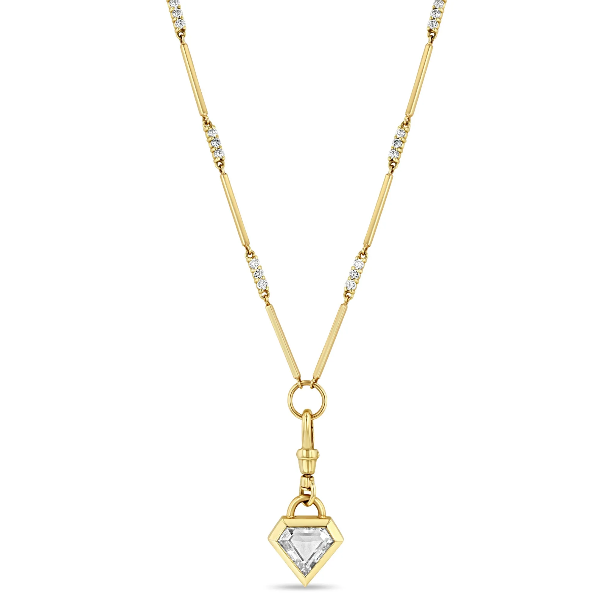3.12 ctw Rose Cut Shield Diamond Pendant Mixed Bar Necklace - SALE