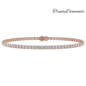 3.25ctw Round Brilliant Diamond Eternity Tennis Bracelet set in 14k Rose Gold