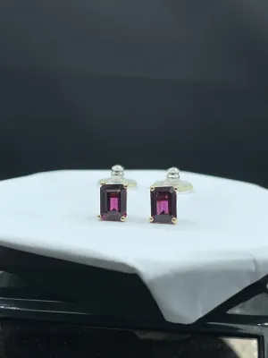 3.60 Carat Natural Umbalite Grape Garnet 14k Yellow Gold Stud Earrings