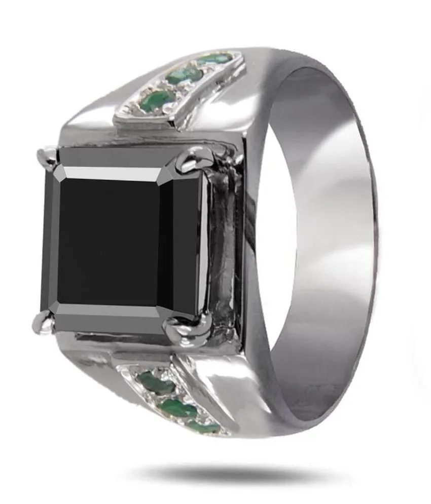3.60 Ct Asscher Shape Black Diamond Ring With Emerald Accents, Gift for Wedding, Anniversary