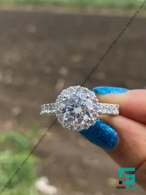 3CT Round Moissanite Diamond Halo Engagement Ring