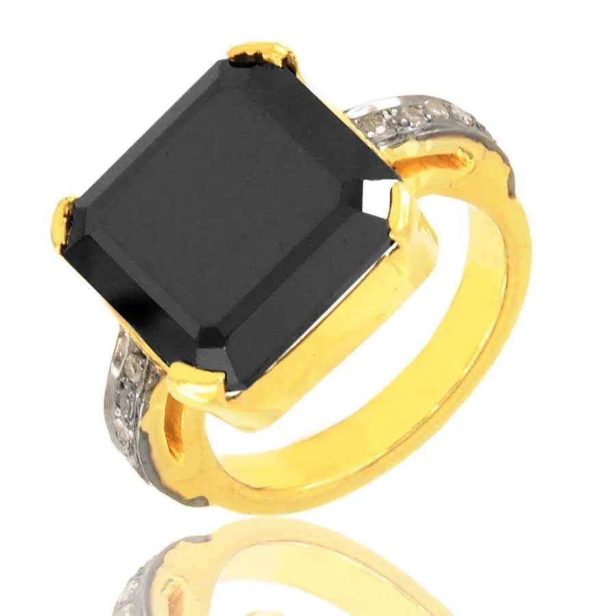 4.60 Ct Asscher Cut Black Diamond Ring with White Diamond Accents, Designer Collection & Great Shine
