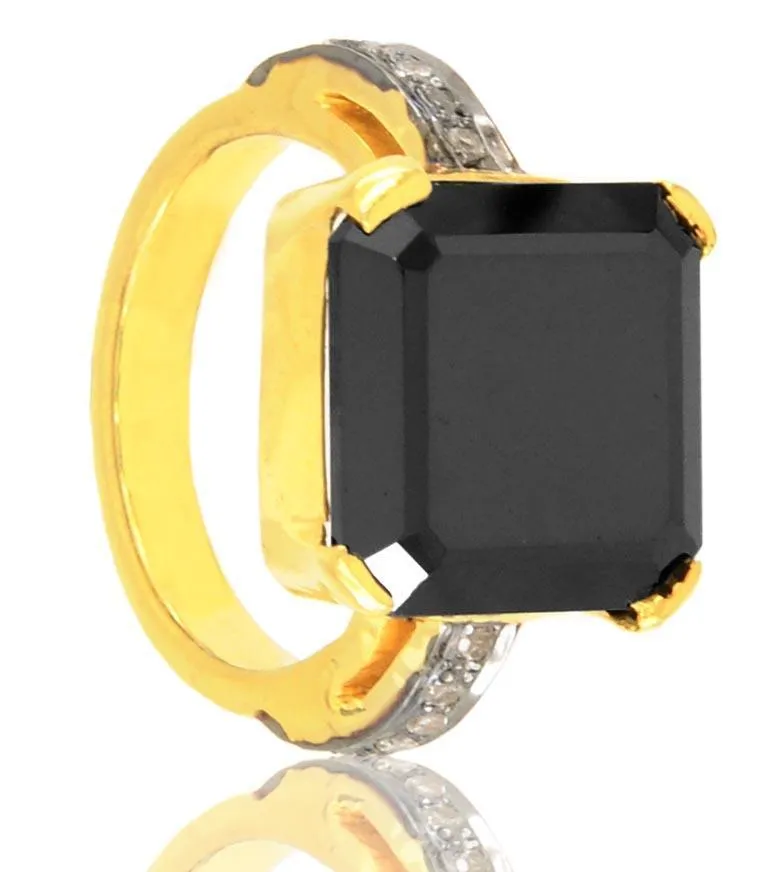 4.60 Ct Asscher Cut Black Diamond Ring with White Diamond Accents, Designer Collection & Great Shine