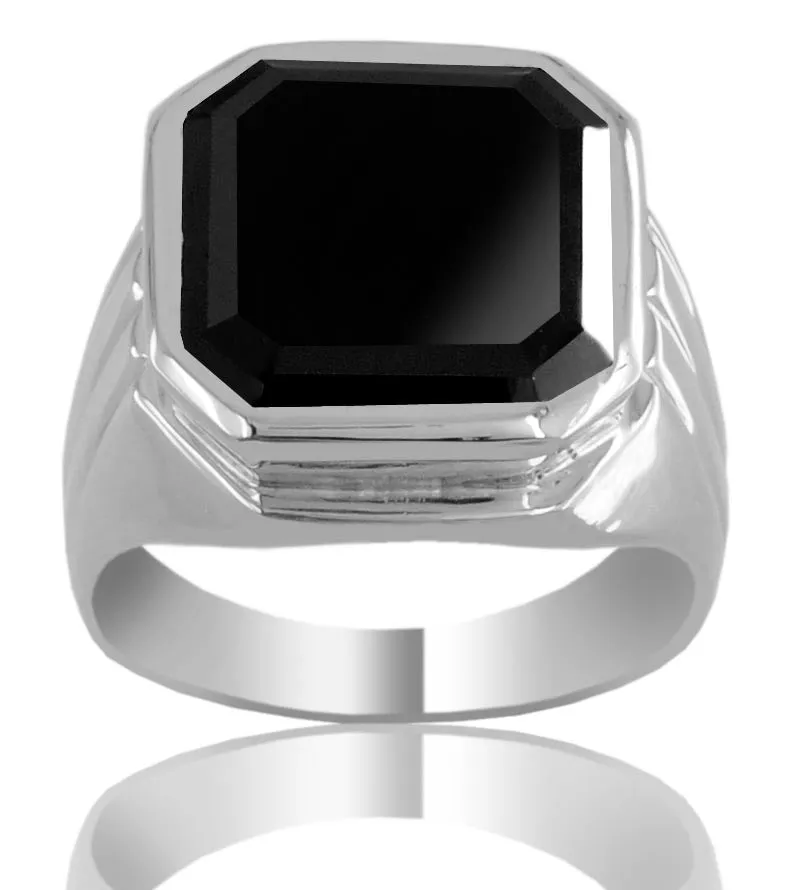 5 Ct Certified Asscher Cut Black Diamond Solitaire Men's Ring in Bezel Setting, Stunning Look