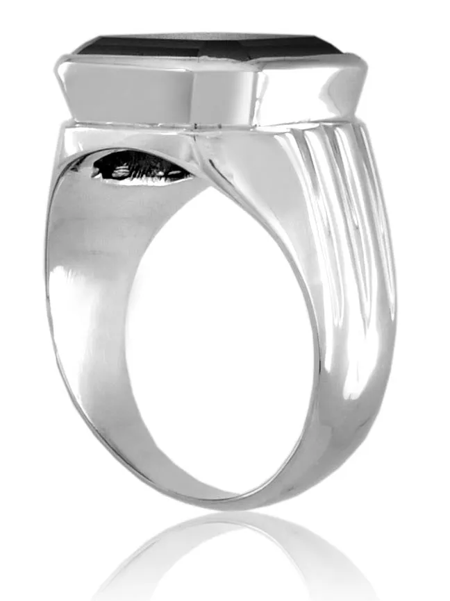 5 Ct Certified Asscher Cut Black Diamond Solitaire Men's Ring in Bezel Setting, Stunning Look
