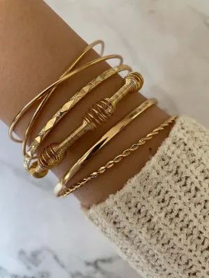 5 Piece Gold Bangle Bracelet Set
