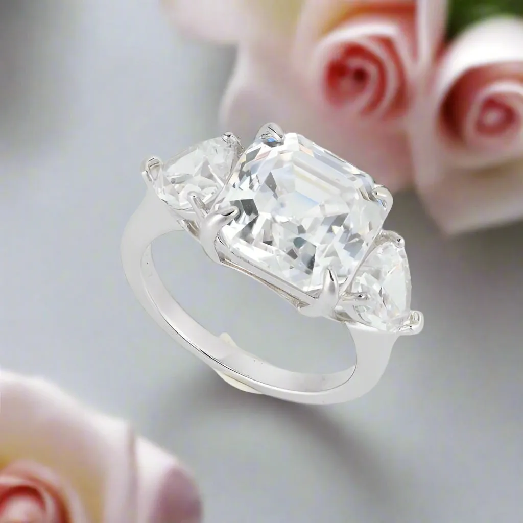 5ct Pink Sapphire Asscher Cut Three Stone Engagement Ring
