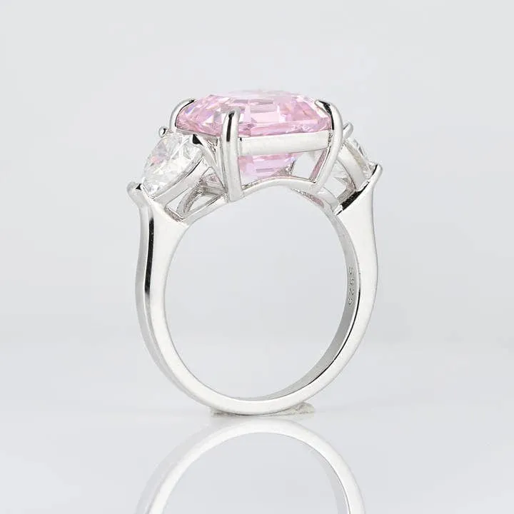 5ct Pink Sapphire Asscher Cut Three Stone Engagement Ring