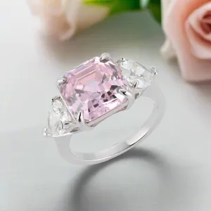 5ct Pink Sapphire Asscher Cut Three Stone Engagement Ring
