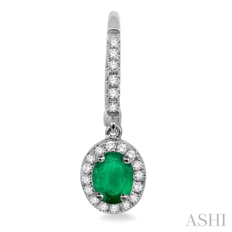 5x3 MM Oval Cut Emerald and 1/4 ctw Round Cut Diamond Earrings in 14K White Gold