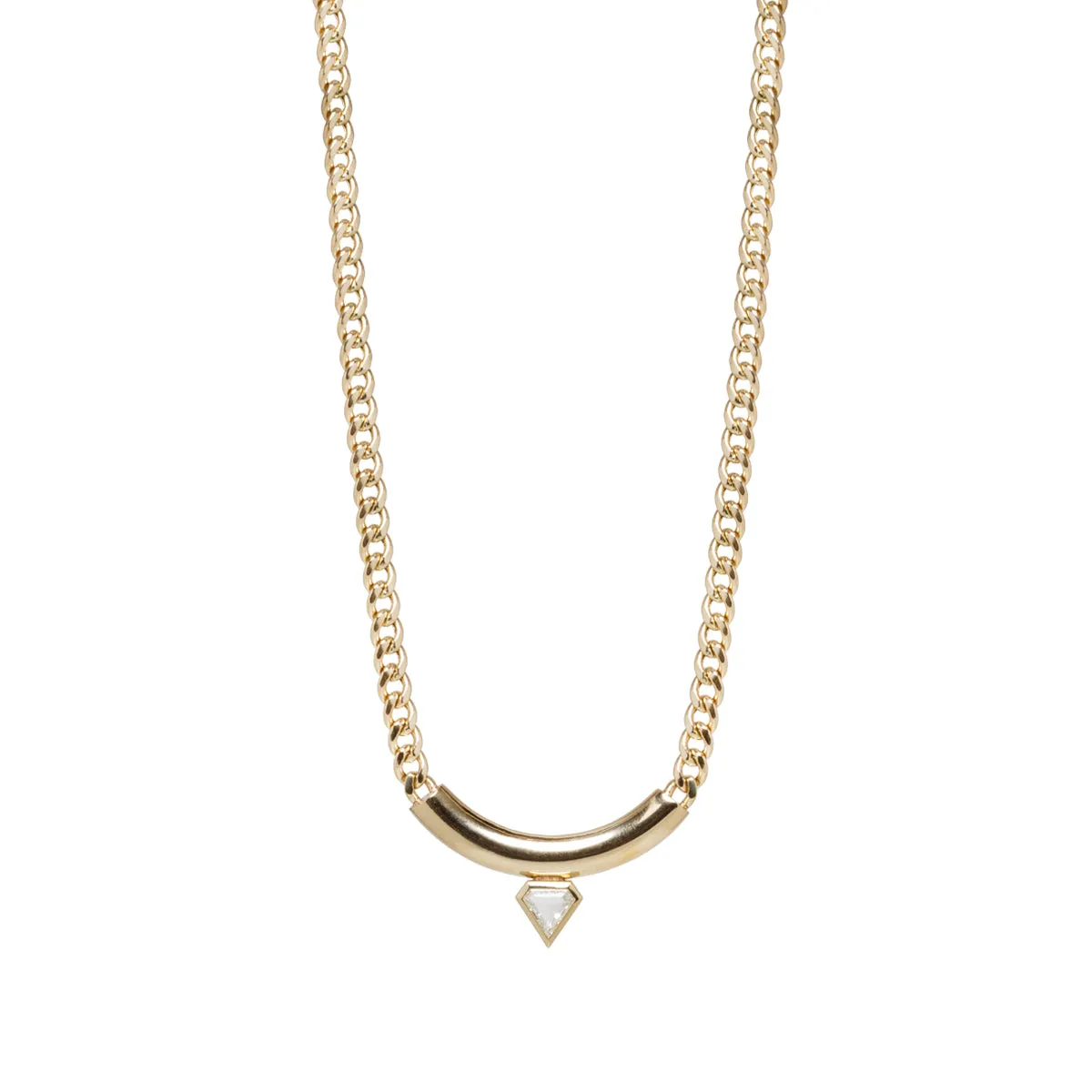 .65 ctw Shield Diamond Chubby Bar on Large Curb Chain Necklace