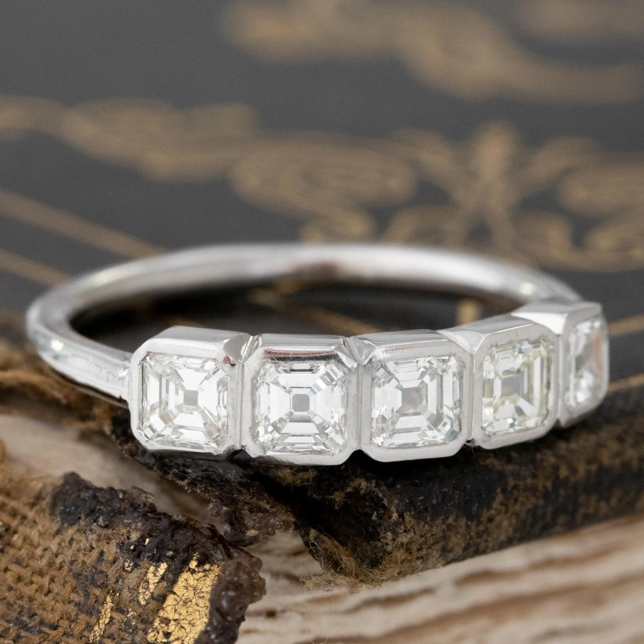 .73ctw Asscher Cut Diamond Bezel 5-Stone Band