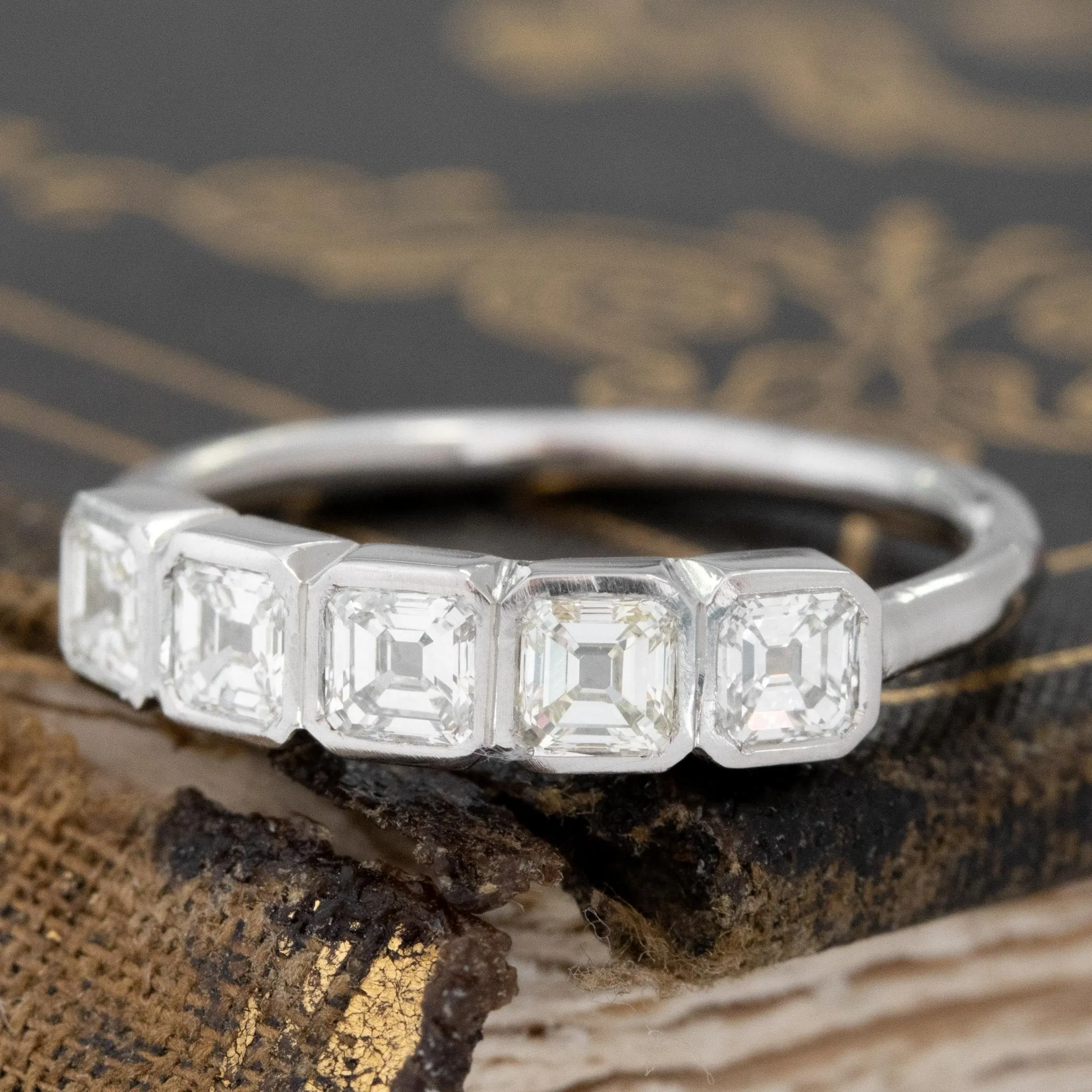 .73ctw Asscher Cut Diamond Bezel 5-Stone Band
