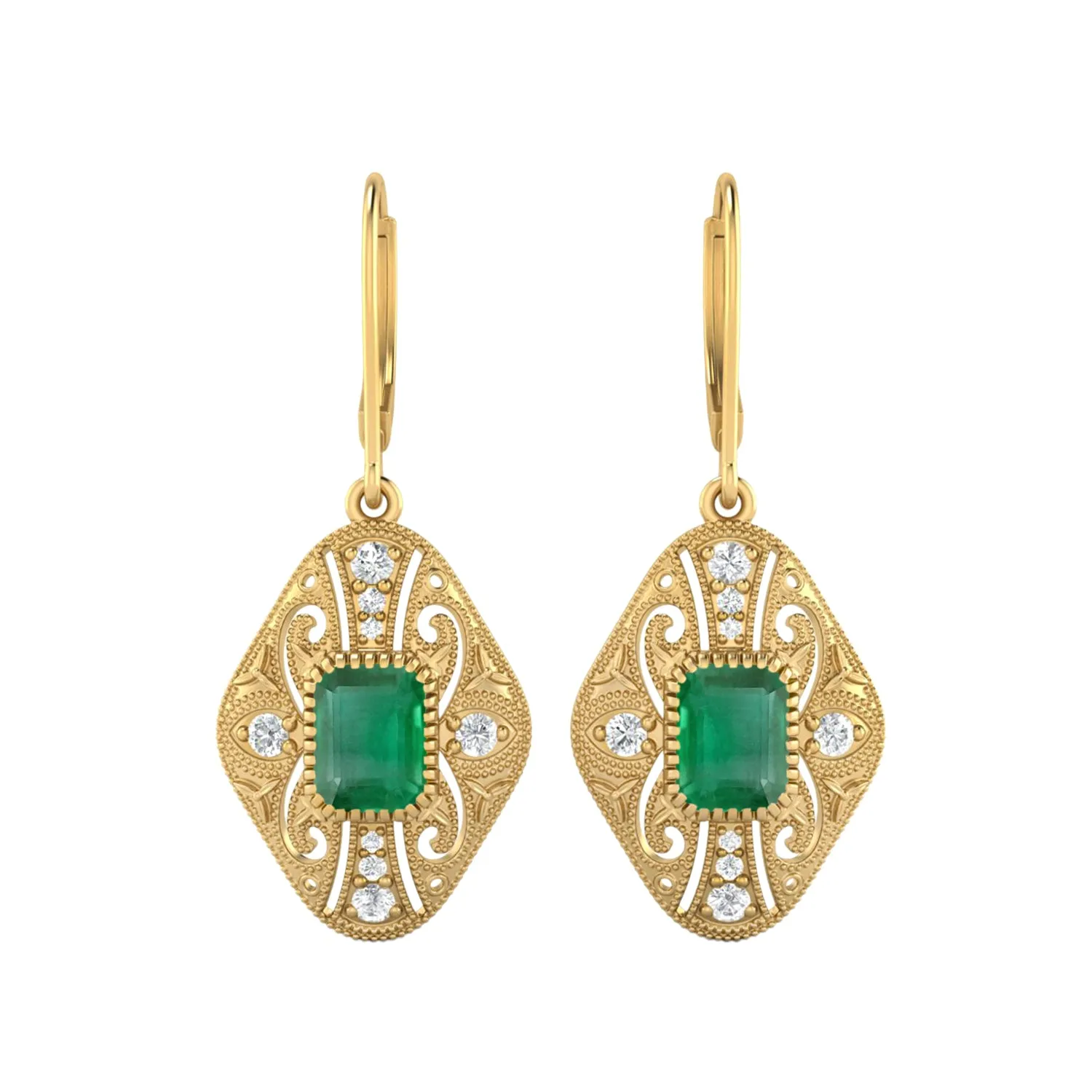8X6 MM Octagon Shape Emerald Gemstone 925 Sterling Earrings