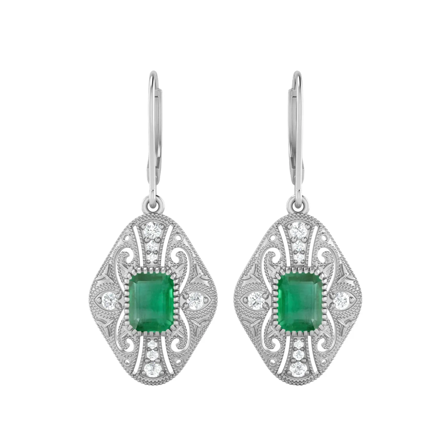 8X6 MM Octagon Shape Emerald Gemstone 925 Sterling Earrings